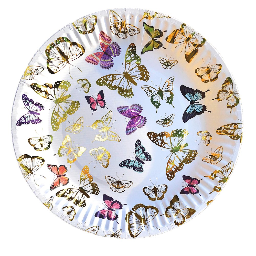 ArtPaperWonders 40 Gold Butterfly Plates Dessert Paper 7 inches Lightweight Decorative Plates