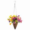 Mynse Lifelike Artificial Dutch Daisy Flower Mini Hanging Wicker Basket Cone with Chain for Indoor Balcony Decoration, Purple Red&Orange&Green and White&Rose Red view 3