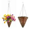 Mynse Lifelike Artificial Dutch Daisy Flower Mini Hanging Wicker Basket Cone with Chain for Indoor Balcony Decoration, Purple Red&Orange&Green and White&Rose Red view 4