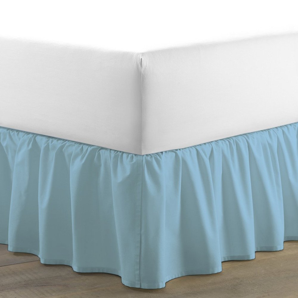 Amuze Bedding Egyptian Cotton 300 Thread Count 1 PC Tailored Single Ruffled/Dust Ruffle Bed Skirt (Sky Blue, Full, Drop Length 17 Inches)