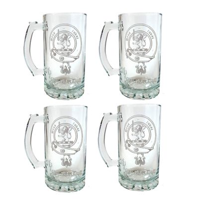 Clan MacDuff Scottish Crest Stein Set of 4, 16oz Engraved Highland Family Emblem  Personalized Clan Heritage Beer Glasses