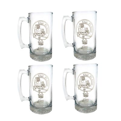Clan MacFarlane Scottish Crest Stein Set of Four, 27oz Personalized Highland Heritage Beer Mugs