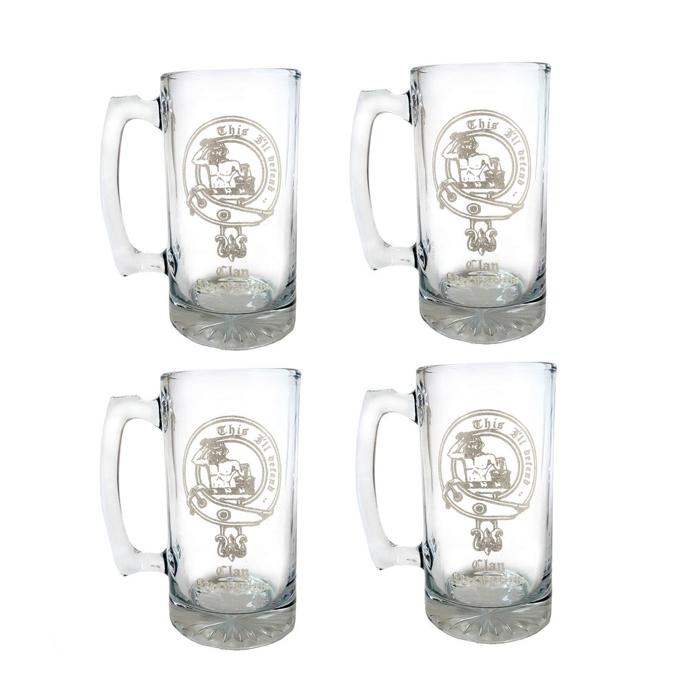 Clan MacFarlane Scottish Crest Stein Set of Four, 27oz Personalized Highland Heritage Beer Mugs