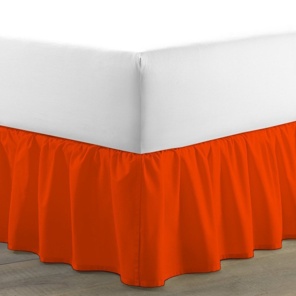 Amuze Bedding Egyptian Cotton 300 Thread Count 1 PC Tailored Single Ruffled/Dust Ruffle Bed Skirt (Oranage, King XL, Drop Length 11 Inches)