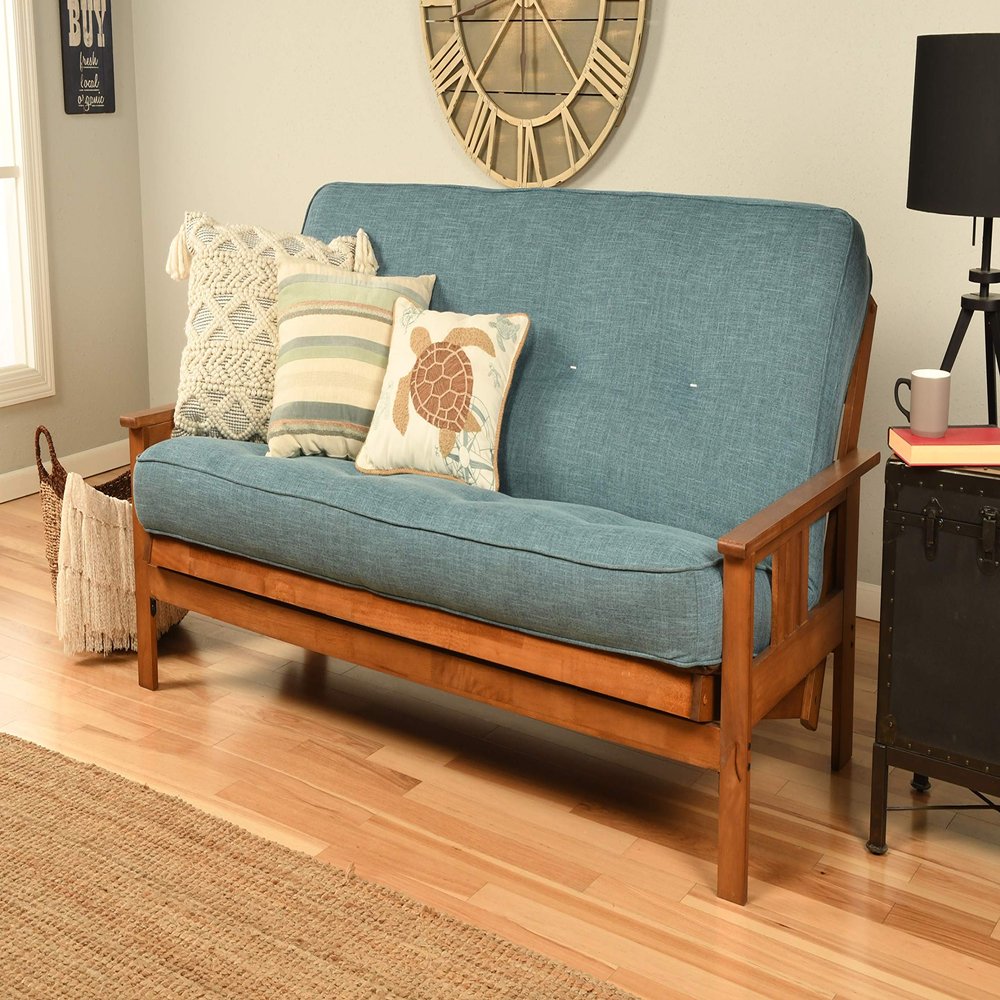 Kodiak Furniture Monterey Futon Set, No Drawers, with Barbados Base and Linen Aqua Mattress