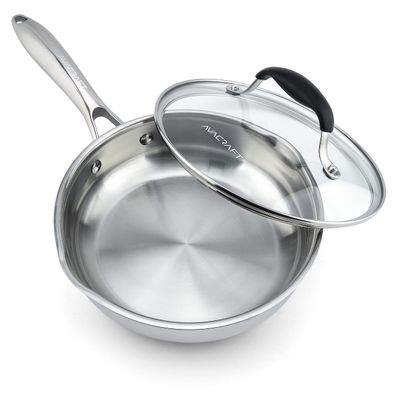 AVACRAFT 8 Inch Tri-Ply Stainless Steel Frying Pan with Lid, Side Spouts, Induction Pan, Versatile Stainless Steel Skillet, Fry Pan in our Pots and Pans (Tri-Ply Stainless Steel, 8 Inch)