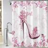 Amagical 4PCS Pink Butterfly and Girls High Heels Shoe Bathroom Mat Set Shower Curtain Set, Bath Mat Contour Mat Toilet Cover Fabric Shower Curtain with 12 Hooks view 2