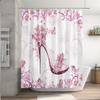 Amagical 4PCS Pink Butterfly and Girls High Heels Shoe Bathroom Mat Set Shower Curtain Set, Bath Mat Contour Mat Toilet Cover Fabric Shower Curtain with 12 Hooks view 4