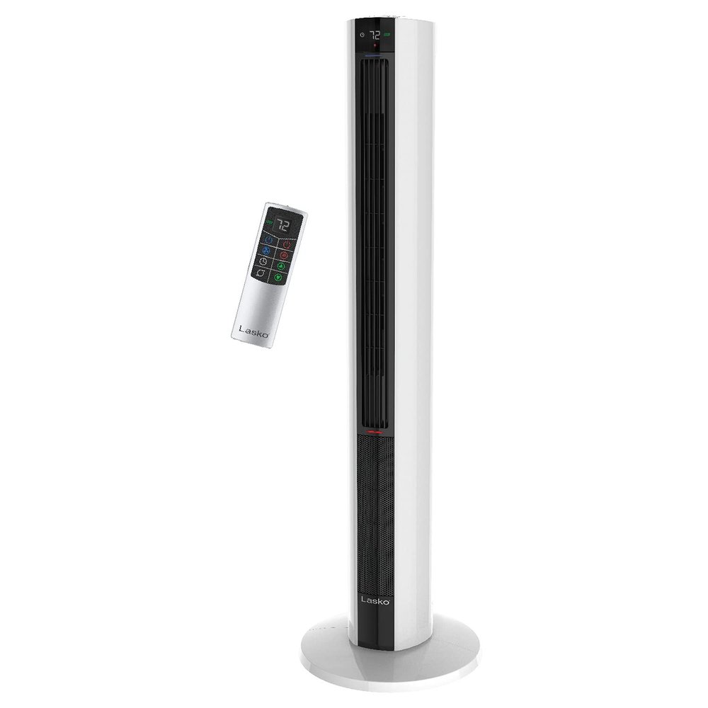 Lasko Oscillating All Season Tower Fan and Space Heater in One for Home with Adjustable Thermostat, Overheat Protection, 4 Fan Speeds, 3 Heat Settings and Remote, 42 Inches, 1500W, White, FH500