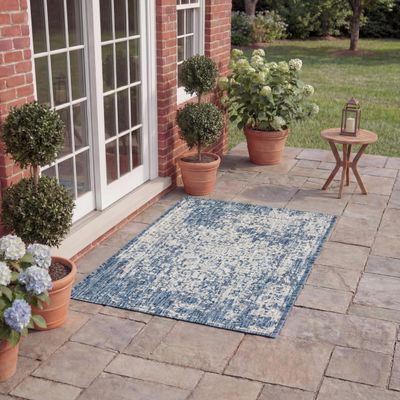 SAFAVIEH Washable Rug Outdoor Courtyard Collection - 2' x 3'7", Navy & Grey, Non-Shedding & Easy Cleaning, Ideal for Patio, Front Door, Entryway, Doormat (CY8671-368)
