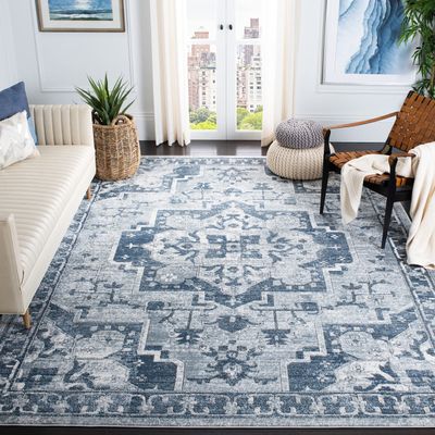 SAFAVIEH Area Rug 8x10 - Oregon Collection - Large - Navy & Ivory, Oriental Distressed Design, Non-Shedding & Easy Cleaning, Ideal for Living Room, Bedroom, Office, Dining Space (ORE883N)