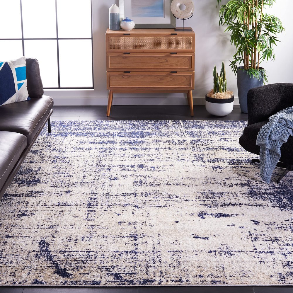 SAFAVIEH Area Rug 8x10 - Adirondack Collection - Large - Gold & Navy, Modern Abstract Design, Non-Shedding & Easy Cleaning, Ideal for Living Room, Bedroom, Office, Dining Space (ADR207C)