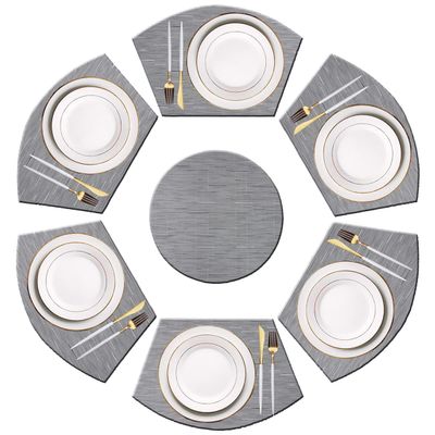 PIGCHCY Wedge Shaped Placemats Set of 6 with Centerpiece Round Mats Washable Kitchen Placemats Heat-Resistant Table Mats (Silver Grey)