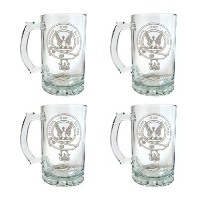 Johnstone Scottish Clan Crest Glass Stein Set of 4  27oz Personalized Heraldic Engraving
