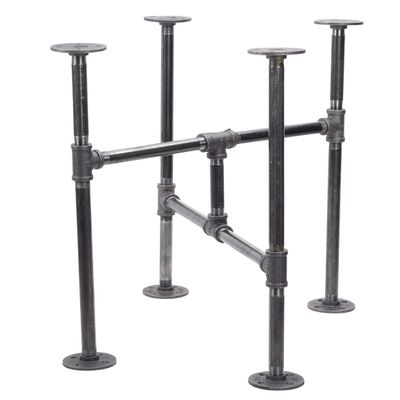 PIPE DECOR End Table Leg Set, Rustic Industrial Side Table Base Kit, Dark Grey Black Rough Pipes and Fittings Heavy Weight Construction, Turnpike Design