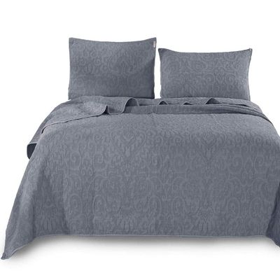 HNU 3 Piece All Seasons Queen Floral Stitched Steel Gray Quilt Set, Modern Classic Lightweight Durable Cotton Quilt Set, Contemporary Solid Color Elegant Nostalgic Design Smooth Super Soft Quilt Set