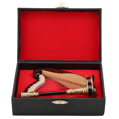 Garosa Miniature Wind Up Harp Wooden Classical Harp Replica for Dollhouse Decor with Display Stand Musical Collectibles Unique Gift Idea Small Scale Instrument Model Toy Collection Accessory