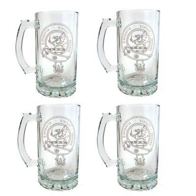 Clan MacBeth Scottish Clan Crest 16oz Beer Stein Set of 4  Personalized Heraldic Engraving