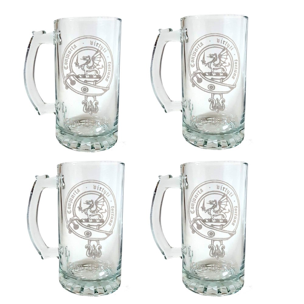 Clan MacBeth Scottish Clan Crest 16oz Beer Stein Set of 4  Personalized Heraldic Engraving
