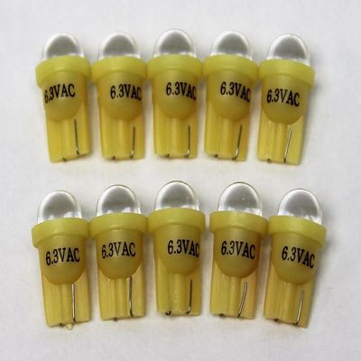 RetroArcade.us 10 Pack Pinball Replacement Bulb LED 6.3 Volt AC, 555 Clear Wedge Base T10 Cool Yellow Short