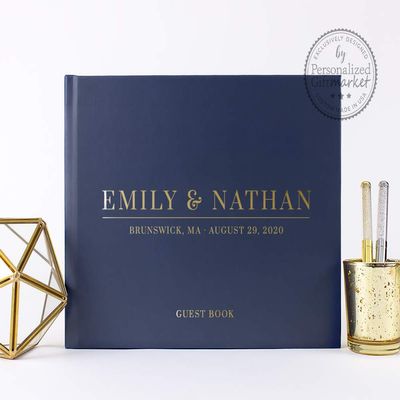 Custom Personalized Navy Wedding Guest Book, Name Place and Date Wedding Sign-In Book or Photo Album - Hardcover (12x12 inches)