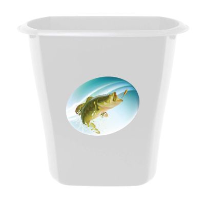 5.5 Gallon White Plastic Wastebasket Trash Can Featuring Your Choice of an Animal Themed Vinyl Decal - Free Trash Bag Included (Bass)