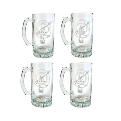 MacMillan Scottish Family Clan Crest Stein Set of 4, 16oz  Personalized Heraldic Engraving