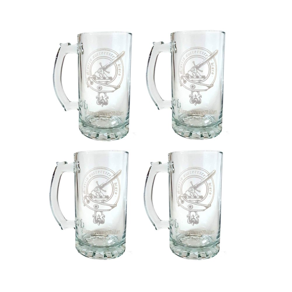 MacMillan Scottish Family Clan Crest Stein Set of 4, 16oz  Personalized Heraldic Engraving