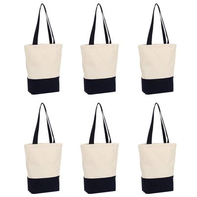 Azuca Heavy Duty 12 oz Canvas Tote Bags DIY for Crafting and Decorating Reusable Grocery Washable Bag Shopping Bag 17x14x4 Inch - 6 Pack (Dark blue)