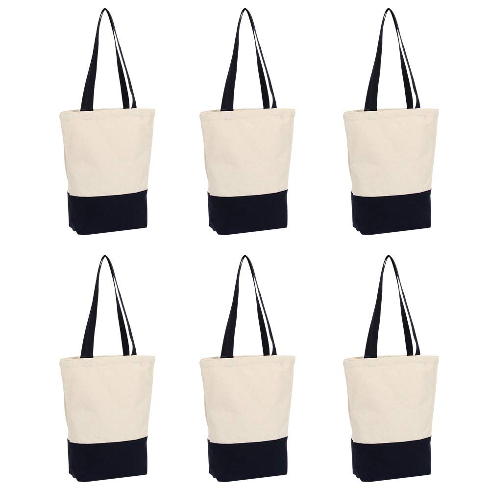 Azuca Heavy Duty 12 oz Canvas Tote Bags DIY for Crafting and Decorating Reusable Grocery Washable Bag Shopping Bag 17x14x4 Inch - 6 Pack (Dark blue)