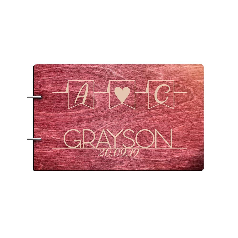 Just Customized Personalized Handmade Mr Mrs Wedding Guest Book for Bride and Groom Wood Alternative Custom Engraved Newlywed Marriage Album (Rosewood)