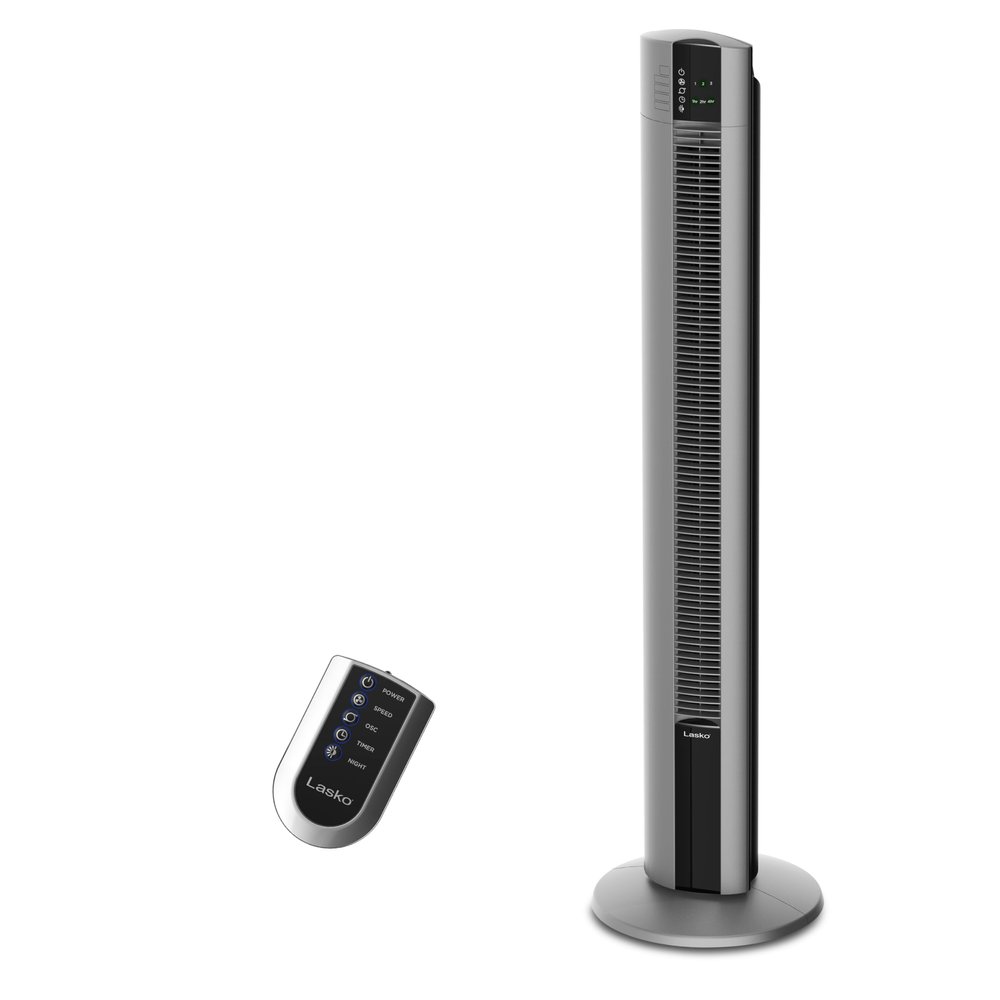 Lasko Tower Fan, Oscillating Performance, Remote Control, Nighttime Setting, Timer, 3 Speeds, High-Velocity Tower Fan, Room Fan for Bedroom or Office, 48" Gray, T48314