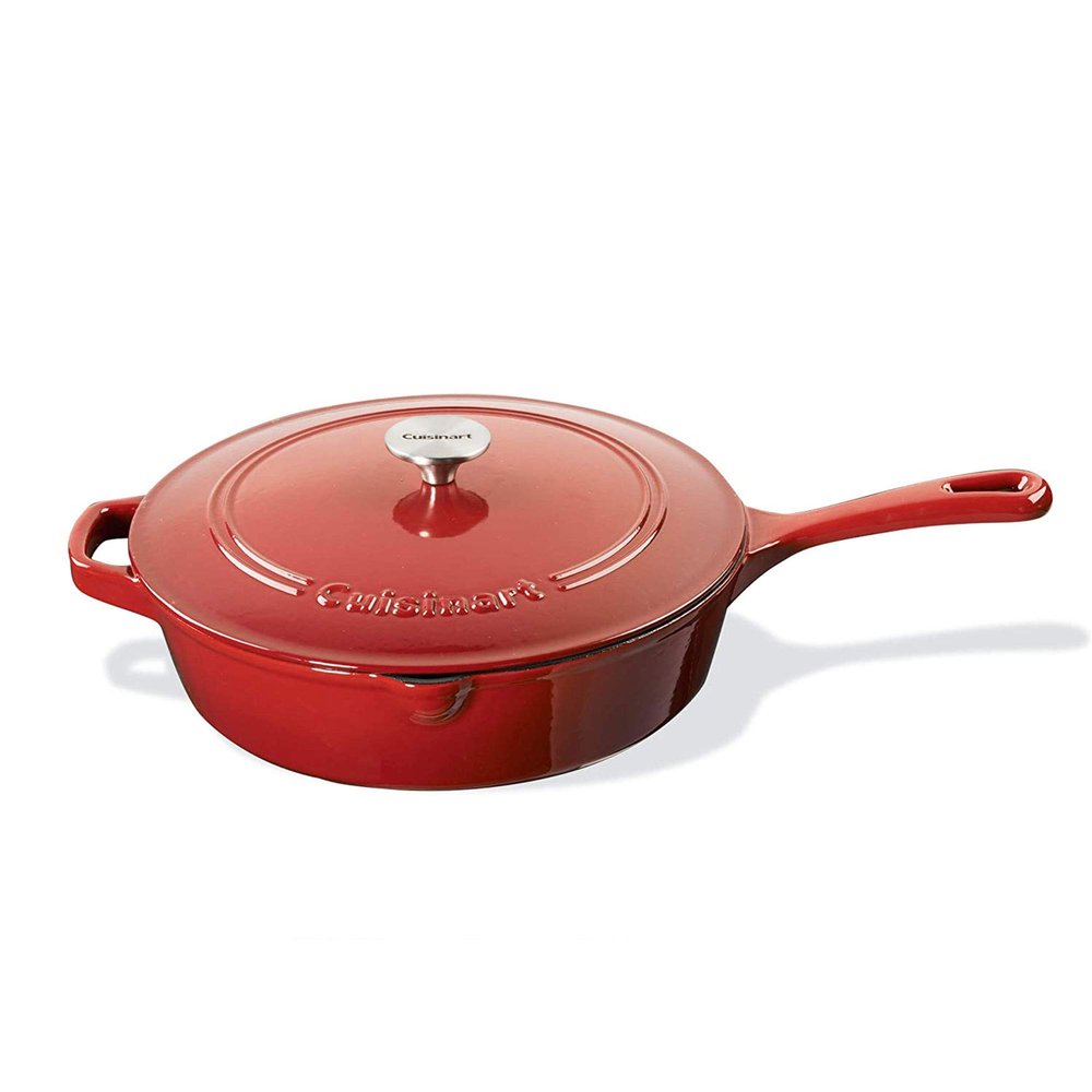 Cuisinart 12-Inch Cast Iron Chicken Fryer with Lid, 4.5 Quart Capacity, Porcelain Enameled Interior, Oven Safe, Induction Compatible, Red Gradient