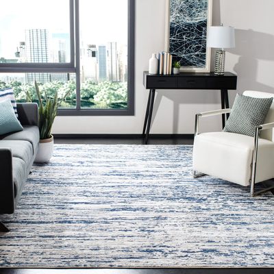 SAFAVIEH Area Rug 8x10 - Amelia Collection - Large - Grey & Navy, Modern Design, Non-Shedding & Easy Cleaning, Ideal for Living Room, Bedroom, Office, Dining Space (ALA768B)