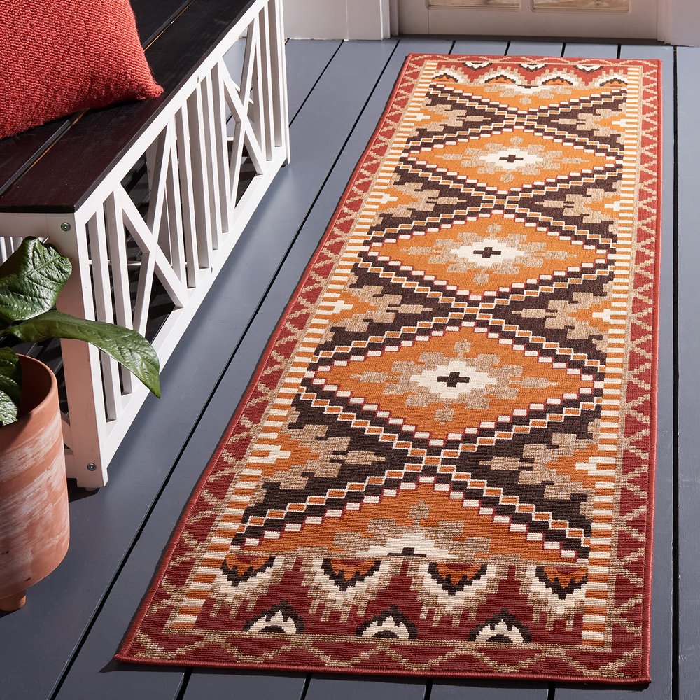 SAFAVIEH Washable Rug Outdoor Veranda Collection - 2'3' x 8' Runner, Rust & Red, Non-Shedding & Easy to Clean, Ideal for Patio, Backyard, Mudroom (VER096-0334)