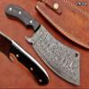 10" long hand forged rain drop Pattern Damascus steel Butcher Meat cleaver, Natural walnut wood scale, Cow hide Leather sheath included (Black) view 2