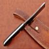 10" long hand forged rain drop Pattern Damascus steel Butcher Meat cleaver, Natural walnut wood scale, Cow hide Leather sheath included (Black) view 3