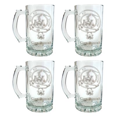 Kincaid Scottish Clan Crest Glass Stein Set of 4, 27 oz  Personalized Heraldic Engraving