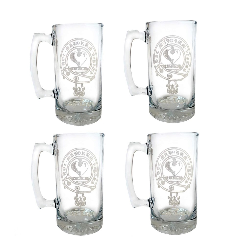 Logan Scottish Clan Crest 26oz Beer Stein Set of 4  Personalized Heraldic Engraving