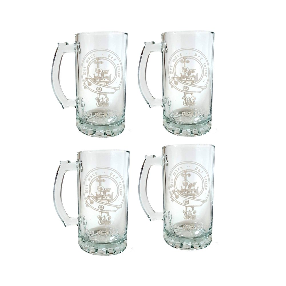 MacDonald Scottish Clan Crest Stein Set of 4, 16 oz  Personalized Heraldic Engraving