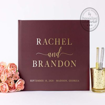 Custom Wedding Guest Book with Bride Groom Names, Photo Album or Sign-In Book for Signatures & Well Wishes - Hardcover (12x12 inches)