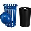 Global Industrial 36 Gallon Outdoor Steel Recycling Receptacle with Access Door & Dome Lid, Plastic Liner and Anchor Kit Included, 28" Dia. X 42" H, Blue view 2
