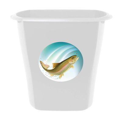 5.5 Gallon White Plastic Wastebasket Trash Can Featuring Your Choice of an Animal Themed Vinyl Decal - Free Trash Bag Included (Trout)