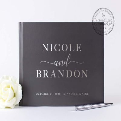 Personalized Wedding Guest Book or Photo Album, Custom with Names Date Gift for Bride and Groom - Hardcover (12x12 inches)