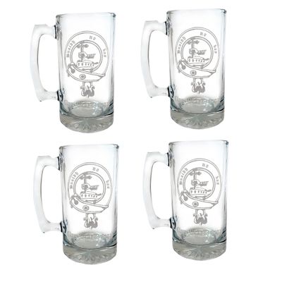 Clan MacDougall Scottish Clan Crest 27oz Glass Stein Set of 4  Personalized Heraldic Engraving