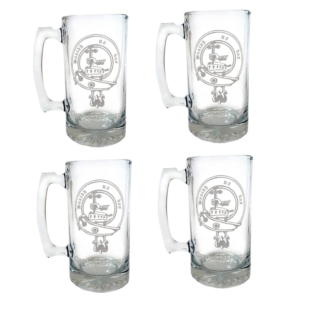 Clan MacDougall Scottish Clan Crest 27oz Glass Stein Set of 4  Personalized Heraldic Engraving