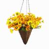 Mynse Lifelike Artificial Dutch Daisy Flower with Mini Hanging Basket Cone with Chain Silk Dutch Daisy Flower Hanging Wicker Basket for Indoor Balcony Decoration, Orange view 1
