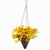 Mynse Lifelike Artificial Dutch Daisy Flower with Mini Hanging Basket Cone with Chain Silk Dutch Daisy Flower Hanging Wicker Basket for Indoor Balcony Decoration, Orange view 2