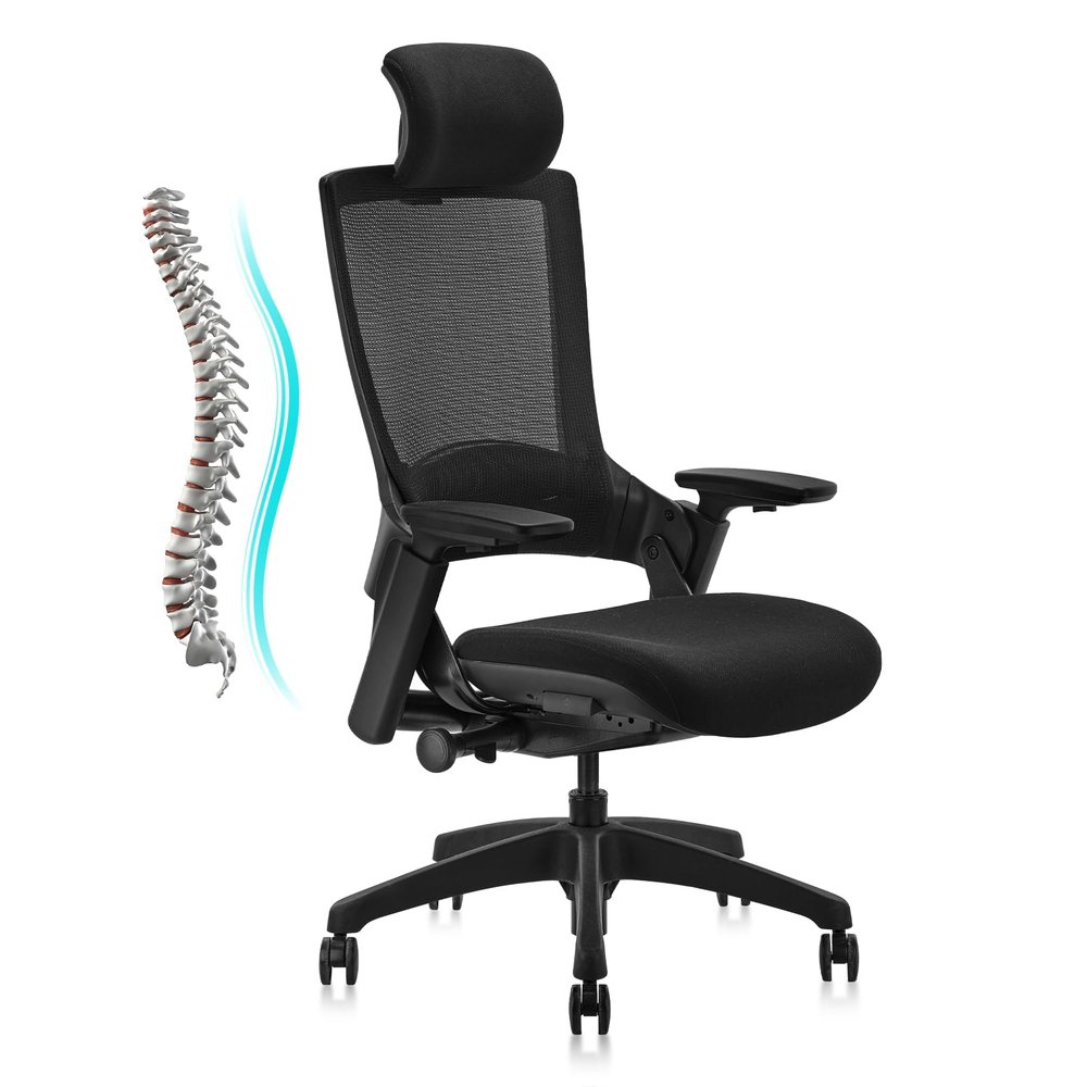 CLATINA Ergonomic High Swivel Executive Chair with Adjustable Height Head 3D Arm Rest Lumbar Support and Upholstered Back for Home Office Black Mesh/High Back