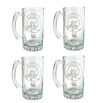 MacEwen Scottish Clan Crest Stein Set of 4  16 oz Personalized Heraldic Engraving